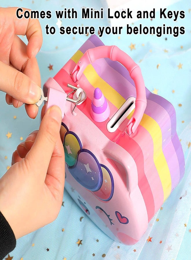 VGRASSP Unicorn Theme Metal Piggy Bank Toy for Kids - Cute Money Safe with Lock and 2 Keys - Gullak Coin Box Gift for Boys and Girls - Color As Per Stock - Image 3